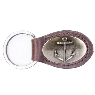Anchor Leather Keychain - Brown or Black Leather Key Ring - Gift for Him