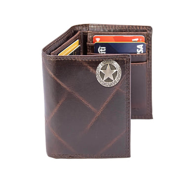 Texas Star Leather Trifold Wallet for Men | Full Grain Leather Wallet | Gift for Him