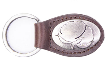 Cotton Boll Leather Keychain - Brown or Black Leather Key Ring - Gift for Him