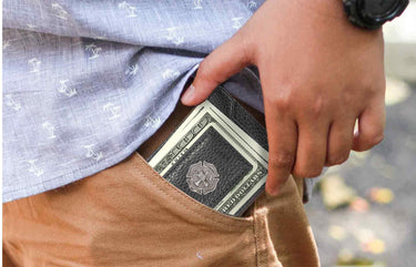 Maltese Cross Magnetic Leather Wallet | Slim Front Pocket Card Holder | Minimalist Clip Wallet