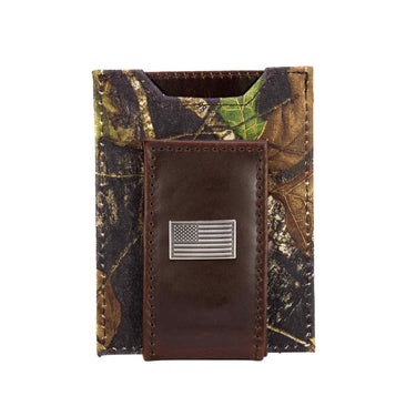 American Flag Magnetic Leather Wallet | Slim Front Pocket Card Holder | Minimalist Clip Wallet