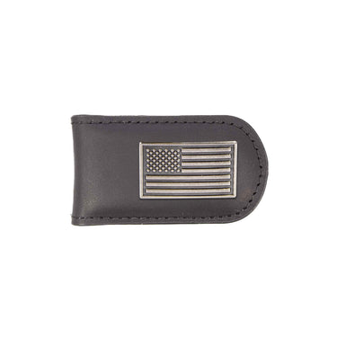 American Flag Leather Magnetic Money Clip Wallet - Slim Front Pocket Silver Emblem - 6 Colors