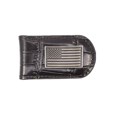 American Flag Leather Magnetic Money Clip Wallet - Slim Front Pocket Silver Emblem - 6 Colors