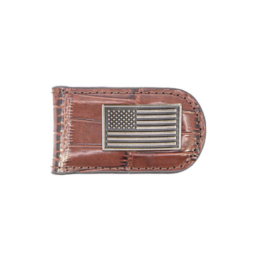 American Flag Leather Magnetic Money Clip Wallet - Slim Front Pocket Silver Emblem - 6 Colors