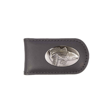 Redfish Leather Magnetic Money Clip Wallet - Slim Front Pocket Silver Emblem - 6 Colors