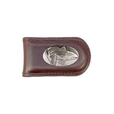 Redfish Leather Magnetic Money Clip Wallet - Slim Front Pocket Silver Emblem - 6 Colors