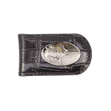 Marlin Leather Magnetic Money Clip Wallet - Slim Front Pocket Silver Emblem - 6 Colors