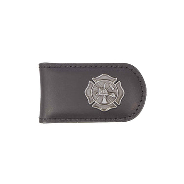 Maltese Cross Leather Magnetic Money Clip Wallet - Slim Front Pocket Silver Emblem - 6 Colors