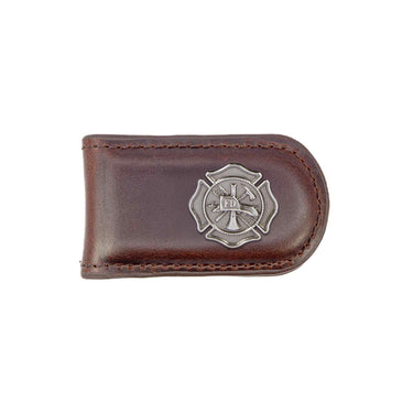 Maltese Cross Leather Magnetic Money Clip Wallet - Slim Front Pocket Silver Emblem - 6 Colors