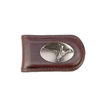 Mallard Leather Magnetic Money Clip Wallet - Slim Front Pocket Silver Emblem - 6 Colors
