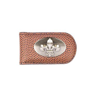 Fleur De Lis Leather Magnetic Money Clip Wallet - Slim Front Pocket Silver Emblem - 6 Colors