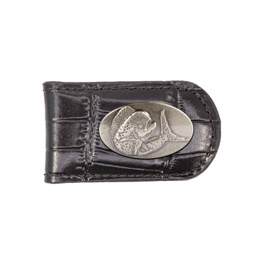 Dolphin Mahi Leather Magnetic Money Clip Wallet - Slim Front Pocket Silver Emblem - 6 Colors
