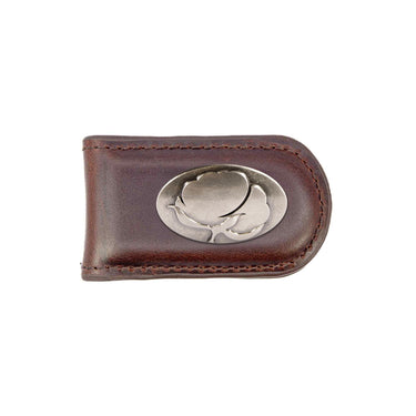 Cotton Boll Leather Magnetic Money Clip Wallet - Slim Front Pocket Silver Emblem - 6 Colors