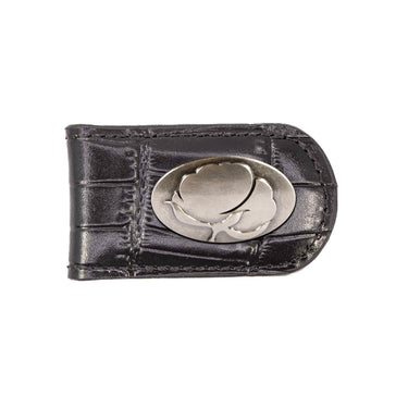 Cotton Boll Leather Magnetic Money Clip Wallet - Slim Front Pocket Silver Emblem - 6 Colors