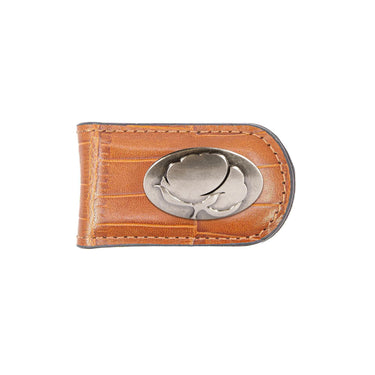 Cotton Boll Leather Magnetic Money Clip Wallet - Slim Front Pocket Silver Emblem - 6 Colors