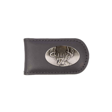 Buck Leather Magnetic Money Clip Wallet - Slim Front Pocket Silver Emblem - 6 Colors