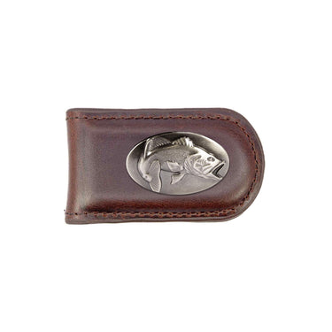 Bass Leather Magnetic Money Clip Wallet - Slim Front Pocket Silver Emblem - 6 Colors