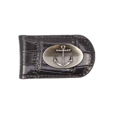 Anchor Leather Magnetic Money Clip Wallet - Slim Front Pocket Silver Emblem - 6 Colors