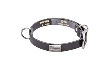 American Flag Brown Leather Dog Collar - Antique Silver Logo