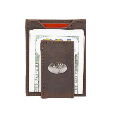 South Carolina Palmetto Magnetic Leather Wallet | Slim Front Pocket Card Holder | Minimalist Clip Wallet
