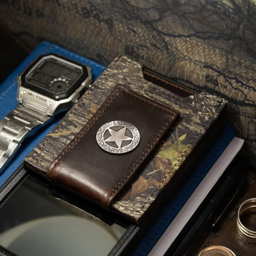 Texas Star Magnetic Leather Wallet | Slim Front Pocket Card Holder | Minimalist Clip Wallet