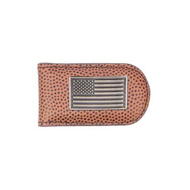 American Flag Leather Magnetic Money Clip Wallet - Slim Front Pocket Silver Emblem - 6 Colors