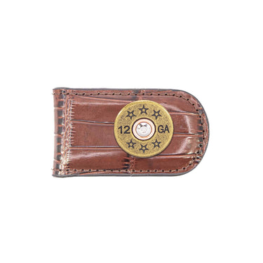 Shotshell Leather Magnetic Money Clip Wallet - Slim Front Pocket Silver Emblem - 6 Colors