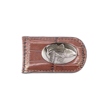 Redfish Leather Magnetic Money Clip Wallet - Slim Front Pocket Silver Emblem - 6 Colors