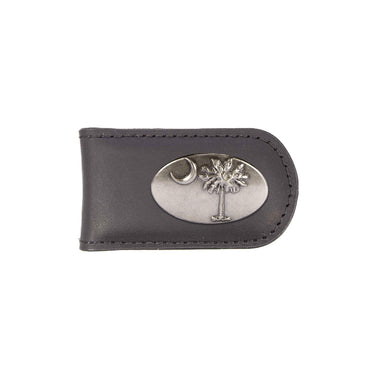South Carolina Palmetto Leather Magnetic Money Clip Wallet - Slim Front Pocket Silver Emblem - 6 Colors