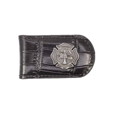 Maltese Cross Leather Magnetic Money Clip Wallet - Slim Front Pocket Silver Emblem - 6 Colors