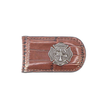 Maltese Cross Leather Magnetic Money Clip Wallet - Slim Front Pocket Silver Emblem - 6 Colors