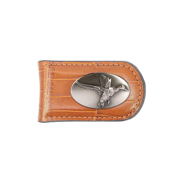 Mallard Leather Magnetic Money Clip Wallet - Slim Front Pocket Silver Emblem - 6 Colors