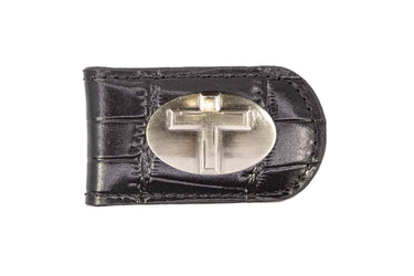 Christian Cross Leather Magnetic Money Clip Wallet - Slim Front Pocket Silver Emblem - 6 Colors