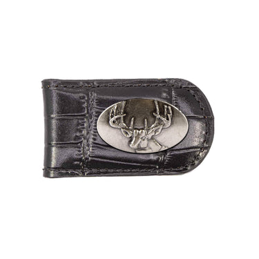 Buck Leather Magnetic Money Clip Wallet - Slim Front Pocket Silver Emblem - 6 Colors