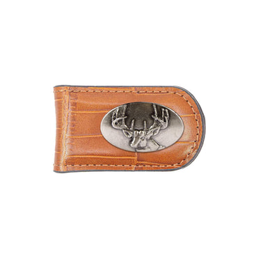 Buck Leather Magnetic Money Clip Wallet - Slim Front Pocket Silver Emblem - 6 Colors