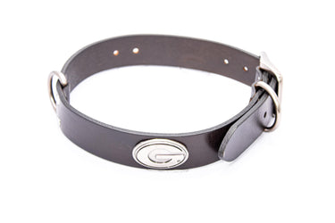 Georgia Bulldogs Brown Leather Dog Collar - Antique Silver Logo