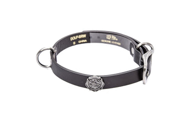 Maltese Cross Brown Leather Dog Collar - Antique Silver Logo