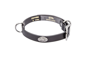 Marlin Brown Leather Dog Collar - Antique Silver Logo