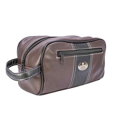 Fleur De Lis Men’s Brown Pebble PU Toiletry Bag – Water-Resistant Durable Compact Design for Travel.