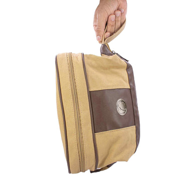 Cotton Boll Men’s Khaki Waxed Canvas Toiletry Dopp Bag with Silver Logo