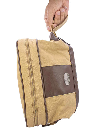 SC Palmetto Men’s Khaki Waxed Canvas Toiletry Dopp Bag with Silver Logo