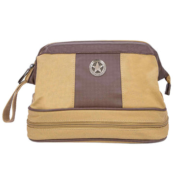 Texas Star Men’s Khaki Waxed Canvas Toiletry Dopp Bag with Silver Logo