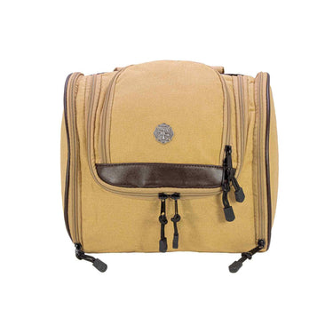 Maltese Cross Men’s Khaki Waxed Canvas Hanging Toiletry Dopp Bag with Silver Logo