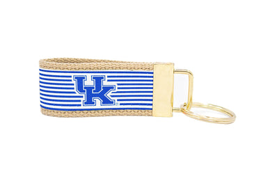 Kentucky Wildcats Preppy Pinstripe Ribbon Keychain with Khaki Webbing and Brass Hardware