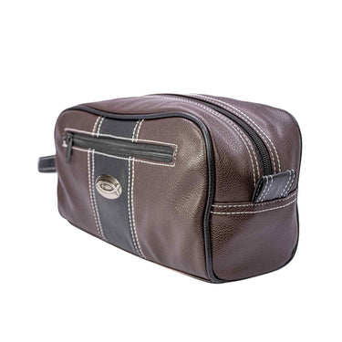 Jesus Fish Men’s Brown Pebble PU Toiletry Bag – Water-Resistant Durable Compact Design for Travel.