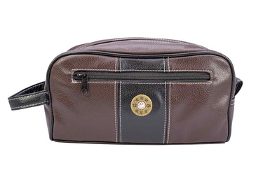 Shotshell Men’s Brown Pebble PU Toiletry Bag – Water-Resistant Durable Compact Design for Travel.