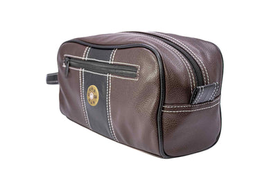 Shotshell Men’s Brown Pebble PU Toiletry Bag – Water-Resistant Durable Compact Design for Travel.