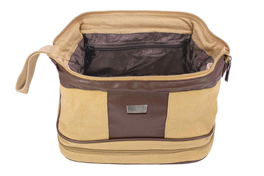 USA Flag Men’s Khaki Waxed Canvas Toiletry Dopp Bag with Silver Logo