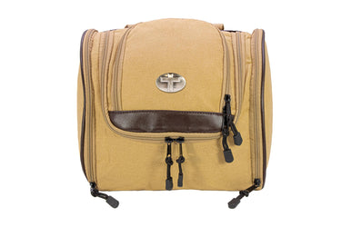 Christian Cross Men’s Khaki Waxed Canvas Hanging Toiletry Dopp Bag with Silver Logo