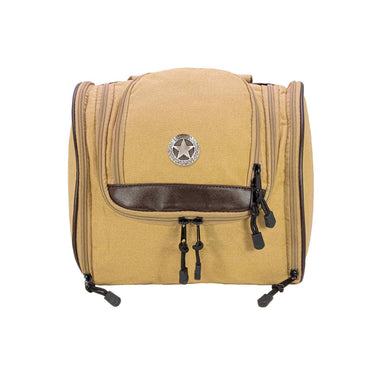 Texas Star Men’s Khaki Waxed Canvas Hanging Toiletry Dopp Bag with Silver Logo